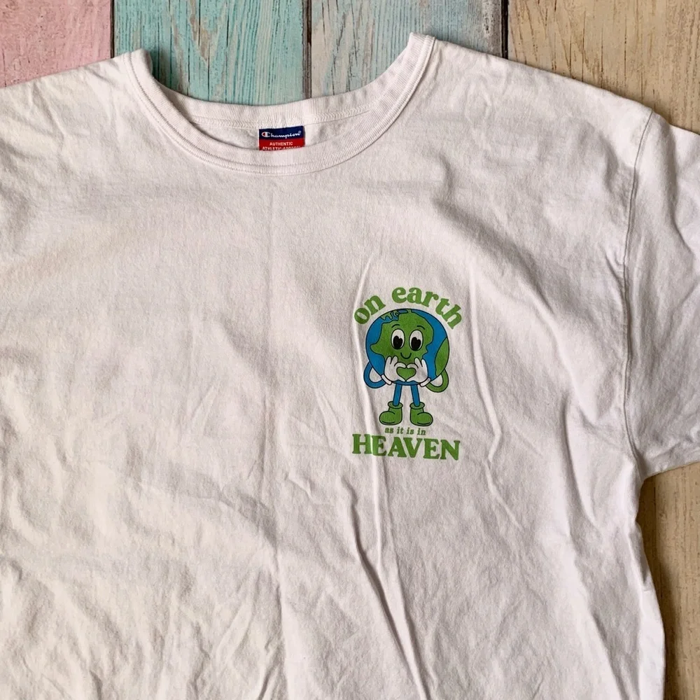 Champion White Short Sleeve Graphic Tee with Green Earth Print - Picture 3 of 6